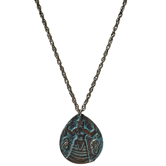 Vintage Bronze Turquoise Mythical Pendant Necklace Astrological Fashion Jewelry - Picture 1 of 6